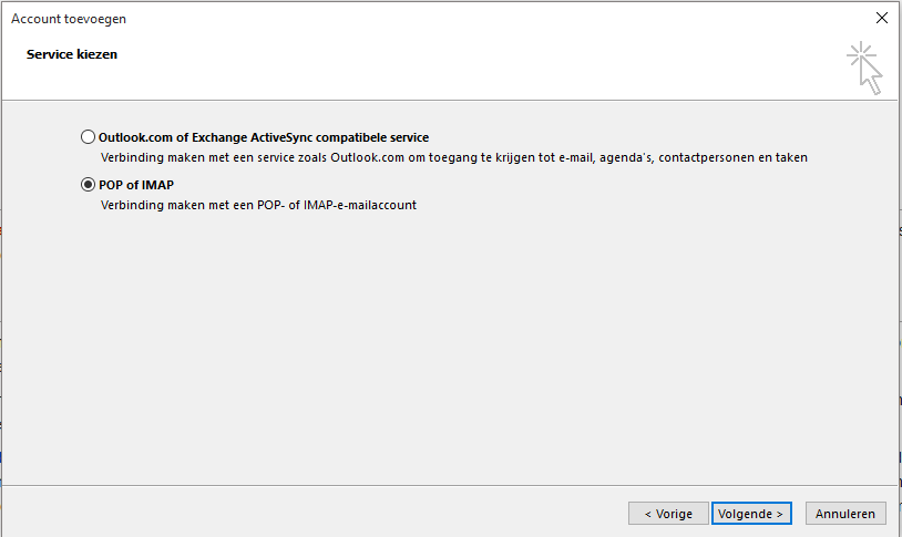Kies voor POP of IMAP
