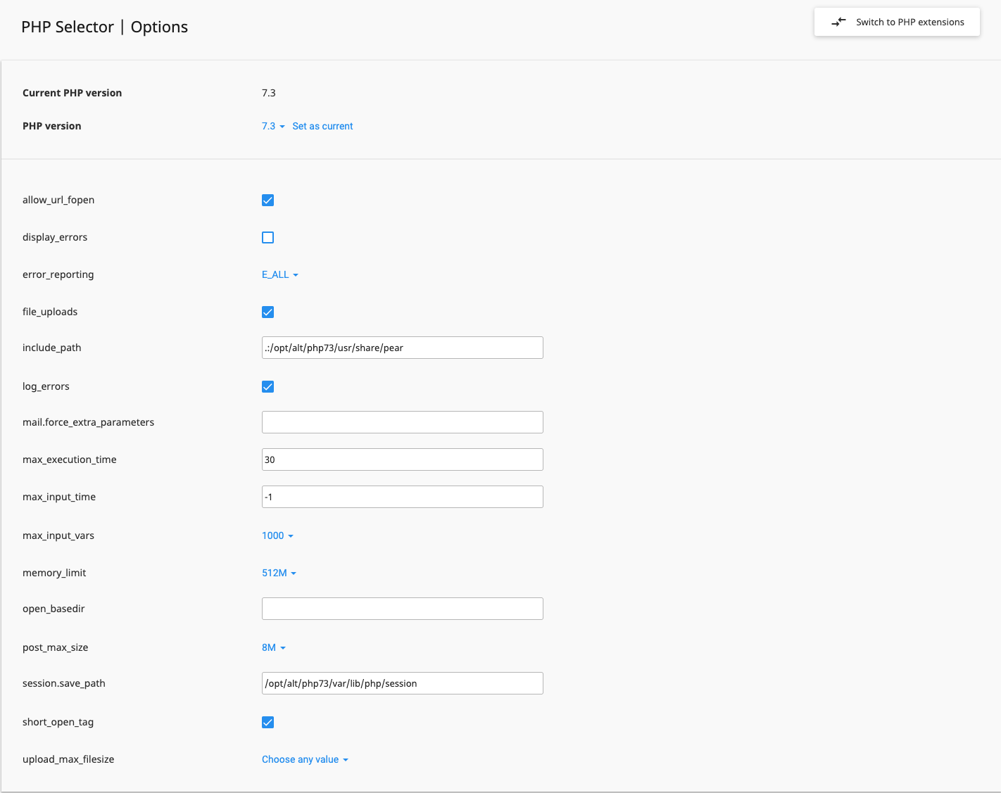 PHP options