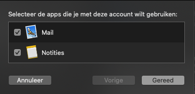 Selecteer Mail of Notities
