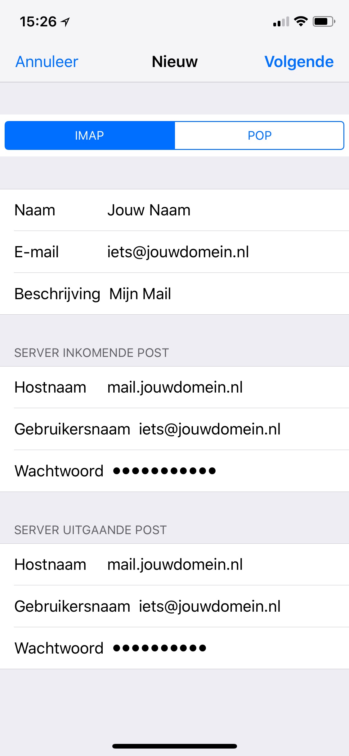 Schermafbeelding 4 bij de handleiding Hoe stel ik mijn e-mail in op mijn iPhone?