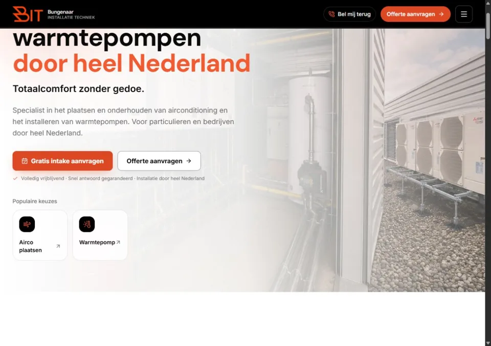 Screenshot van de website van Bungenaar Installatietechniek