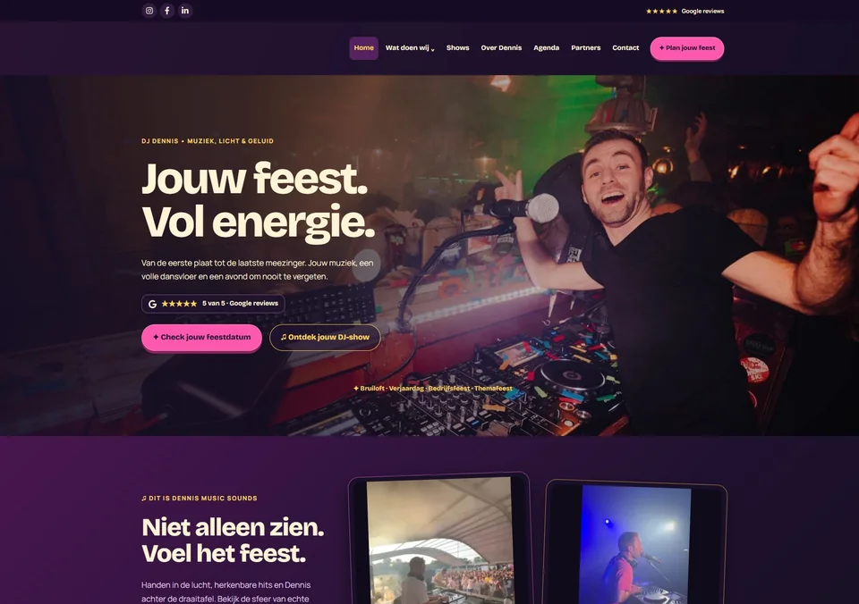 Screenshot van de website van Dennis Music Sounds