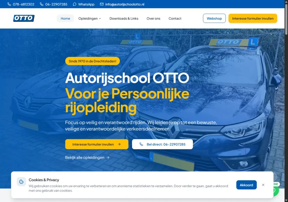Screenshot van de website van Autorijschool OTTO