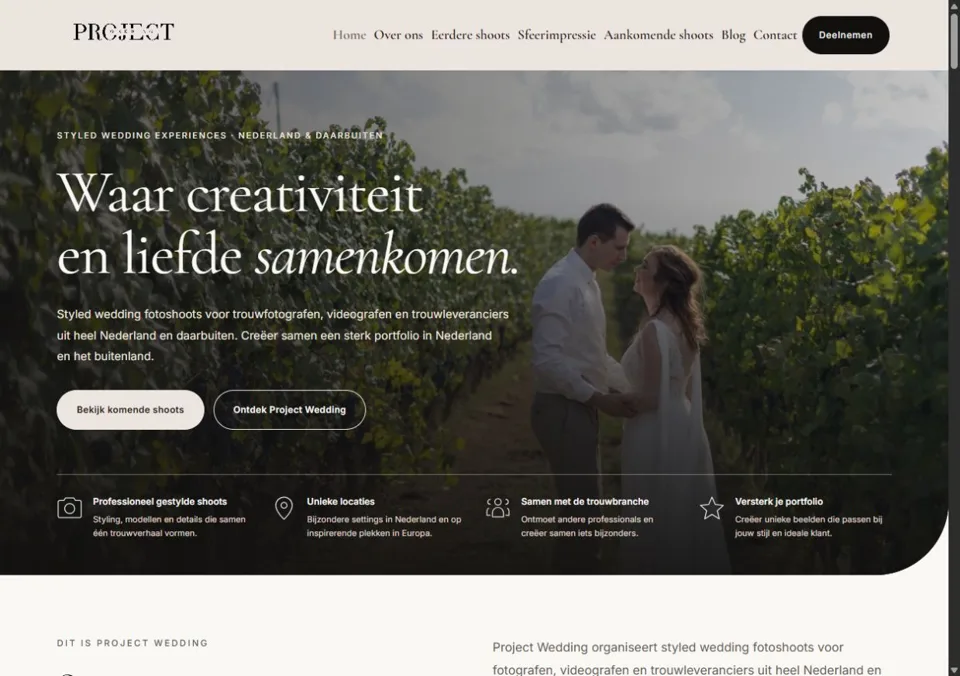 Screenshot van de website van Project Wedding