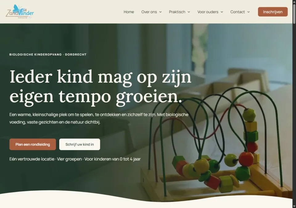 Screenshot van de website van Zandvlinder
